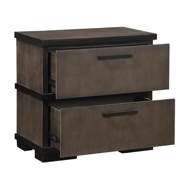Alt view image 4 of 7 - Two-Tone Brown Black Finish 2-Drawers Nightstand 1Pc Modern Industrial Design Bedroom Furniture