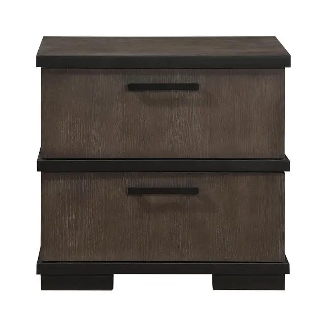 Alt view image 2 of 7 - Two-Tone Brown Black Finish 2-Drawers Nightstand 1Pc Modern Industrial Design Bedroom Furniture
