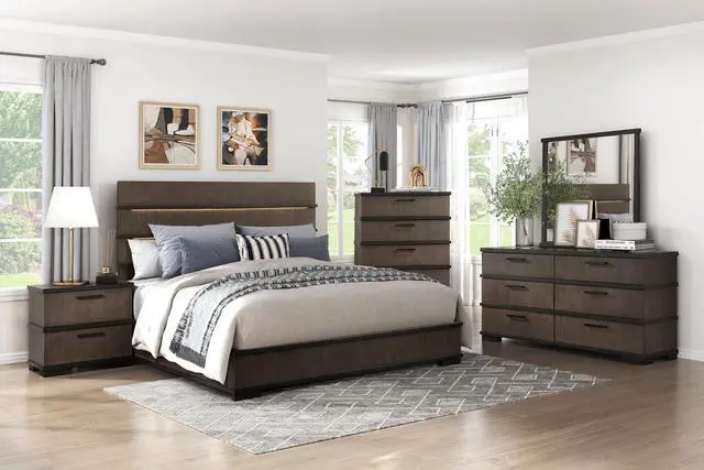 Alt view image 5 of 7 - Two-Tone Brown Black Finish 2-Drawers Nightstand 1Pc Modern Industrial Design Bedroom Furniture