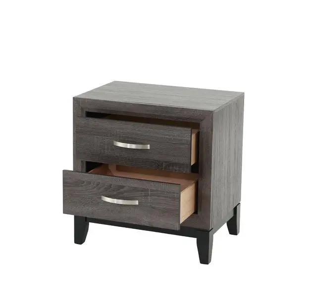 Alt view image 2 of 7 - Bedroom Furniture Rustic Grey Oak Simple 1Pc Nightstand 2-Drawers Bed Side Table Solidwood