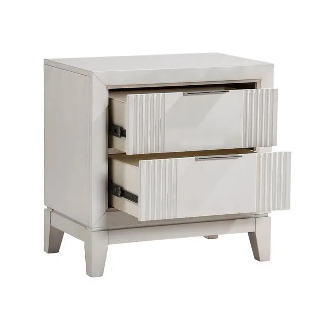 Alt view image 3 of 5 - Antique White Finish 1Pc Nightstand With 2X Drawers Modern Bedroom Furniture, Reeded Fronts, Bedside Cabinet With Drawers