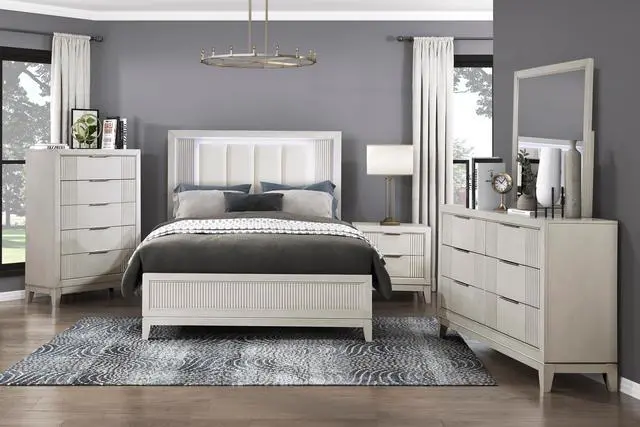 Alt view image 4 of 5 - Antique White Finish 1Pc Nightstand With 2X Drawers Modern Bedroom Furniture, Reeded Fronts, Bedside Cabinet With Drawers