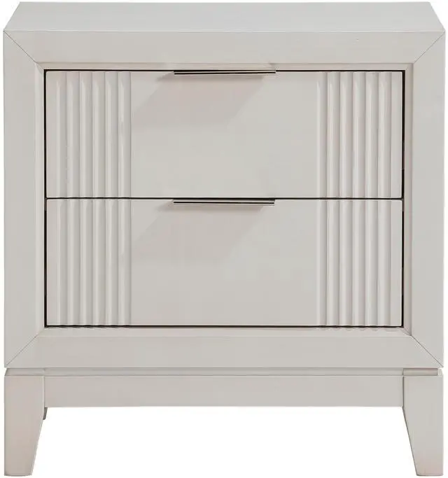 Main image of Antique White Finish 1Pc Nightstand With 2X Drawers Modern Bedroom Furniture, Reeded Fronts, Bedside Cabinet With Drawers
