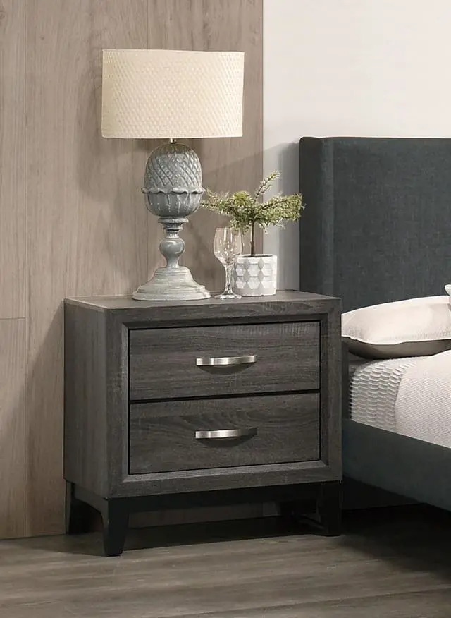 Alt view image 4 of 7 - Bedroom Furniture Rustic Grey Oak Simple 1Pc Nightstand 2-Drawers Bed Side Table Solidwood