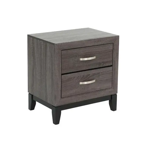 Alt view image 3 of 7 - Bedroom Furniture Rustic Grey Oak Simple 1Pc Nightstand 2-Drawers Bed Side Table Solidwood
