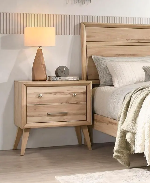 Main image of Classic Style Nightstand Of 2X Drawers Natural Oak Finish Wooden Bedroom Furniture 1Pc, Mid-Century Modern Design