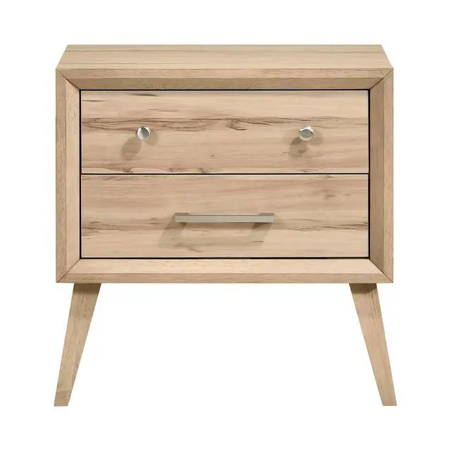 Alt view image 2 of 6 - Classic Style Nightstand Of 2X Drawers Natural Oak Finish Wooden Bedroom Furniture 1Pc, Mid-Century Modern Design