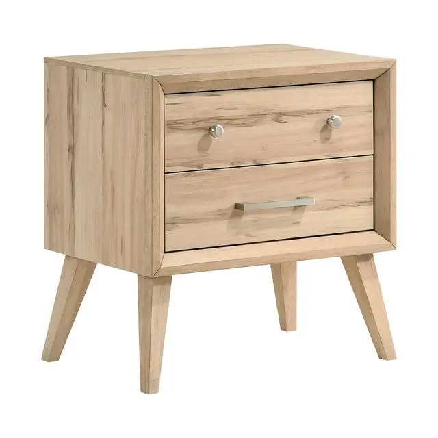 Alt view image 3 of 6 - Classic Style Nightstand Of 2X Drawers Natural Oak Finish Wooden Bedroom Furniture 1Pc, Mid-Century Modern Design
