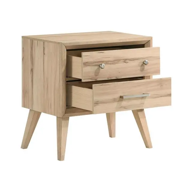 Alt view image 4 of 6 - Classic Style Nightstand Of 2X Drawers Natural Oak Finish Wooden Bedroom Furniture 1Pc, Mid-Century Modern Design