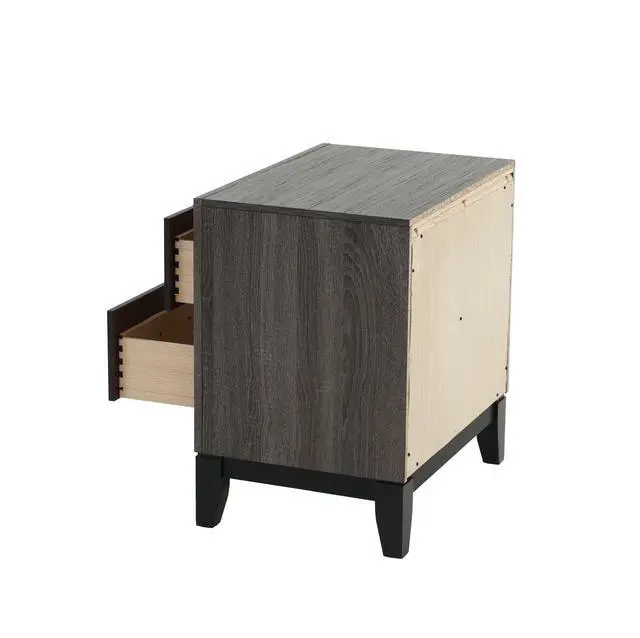 Alt view image 7 of 7 - Bedroom Furniture Rustic Grey Oak Simple 1Pc Nightstand 2-Drawers Bed Side Table Solidwood