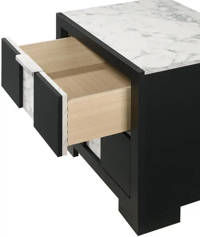Alt view image 2 of 5 - 1Pc Contemporary Black Finish Nightstand Two Drawers Metal Knobs Black White Bedroom Wooden Furniture