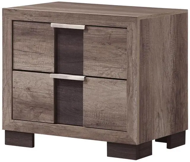 Main image of 1Pc Contemporary Rustic Brown Finish Nightstand Two Drawers Metal Knobs Bedroom Wooden Furniture