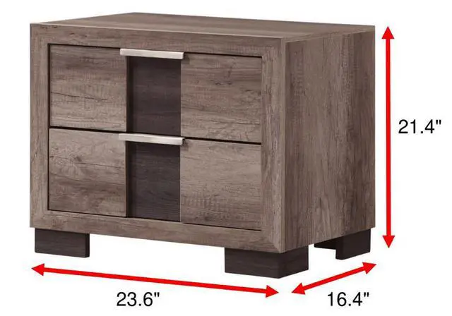 Alt view image 3 of 5 - 1Pc Contemporary Rustic Brown Finish Nightstand Two Drawers Metal Knobs Bedroom Wooden Furniture