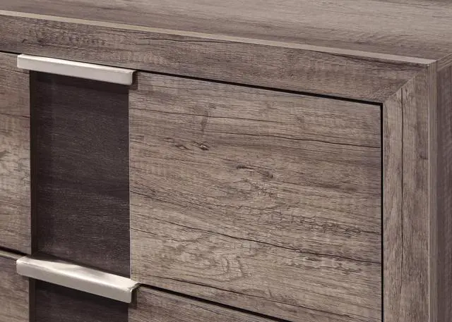 Alt view image 2 of 5 - 1Pc Contemporary Rustic Brown Finish Nightstand Two Drawers Metal Knobs Bedroom Wooden Furniture