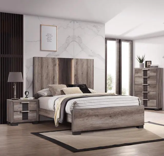 Alt view image 4 of 5 - 1Pc Contemporary Rustic Brown Finish Nightstand Two Drawers Metal Knobs Bedroom Wooden Furniture