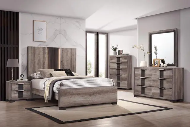 Alt view image 5 of 5 - 1Pc Contemporary Rustic Brown Finish Nightstand Two Drawers Metal Knobs Bedroom Wooden Furniture