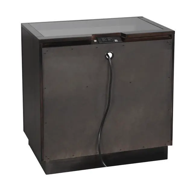 Alt view image 6 of 7 - Modern Bedroom Furniture 1Pc Nightstand Of 2X Drawers Led Light Storage Cubby Usb Ports Power Outlets Charcoal Finish Glass Insert Top Stylish Bed-Side Table