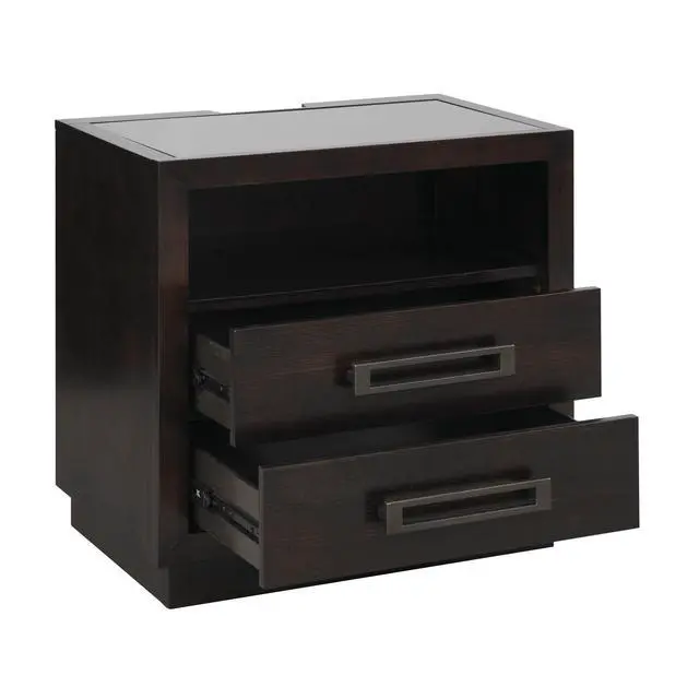 Alt view image 5 of 7 - Modern Bedroom Furniture 1Pc Nightstand Of 2X Drawers Led Light Storage Cubby Usb Ports Power Outlets Charcoal Finish Glass Insert Top Stylish Bed-Side Table
