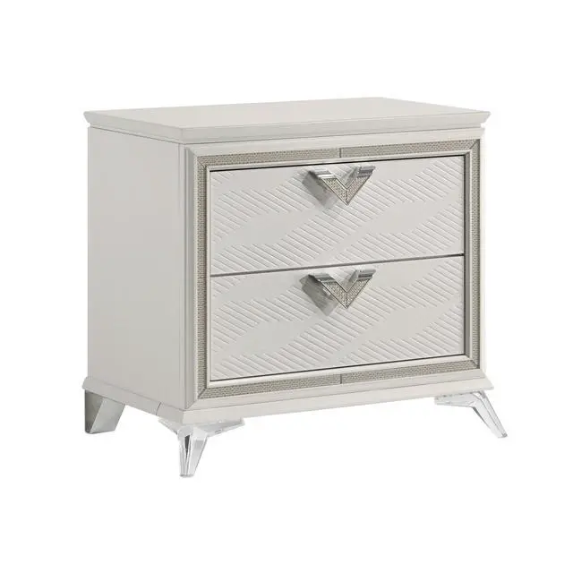 Alt view image 3 of 7 - Antique White Finish Nightstand 2-Drawers Storage Modern Luxury Bedroom Furniture 1pc