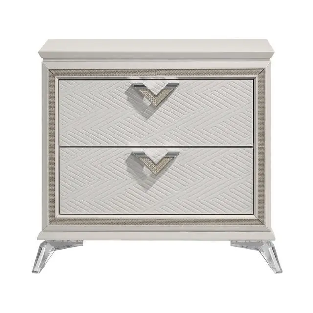 Alt view image 2 of 7 - Antique White Finish Nightstand 2-Drawers Storage Modern Luxury Bedroom Furniture 1pc