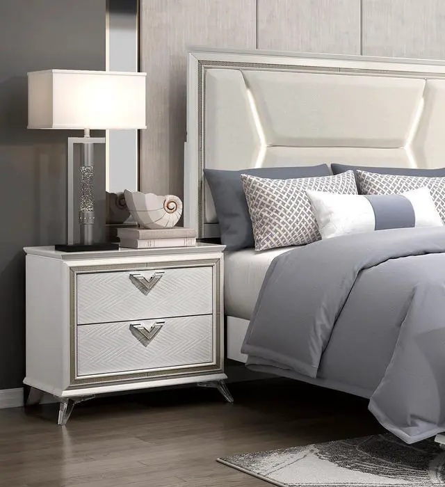 Alt view image 5 of 7 - Antique White Finish Nightstand 2-Drawers Storage Modern Luxury Bedroom Furniture 1pc