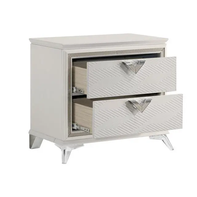 Alt view image 4 of 7 - Antique White Finish Nightstand 2-Drawers Storage Modern Luxury Bedroom Furniture 1pc
