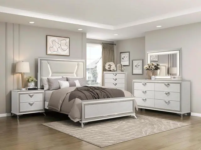 Alt view image 7 of 7 - Antique White Finish Nightstand 2-Drawers Storage Modern Luxury Bedroom Furniture 1pc