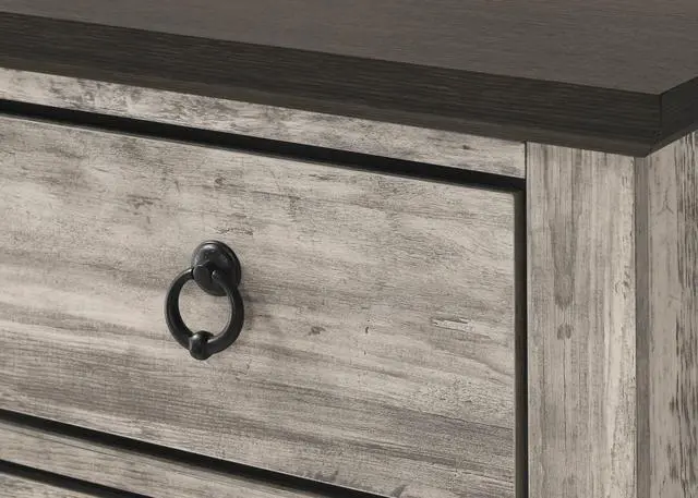 Alt view image 4 of 5 - 1Pc Contemporary Rustic Gray Two-Tone Finish Two Drawers Nightstand Metal Pull Knobs Wooden Bedroom Furniture