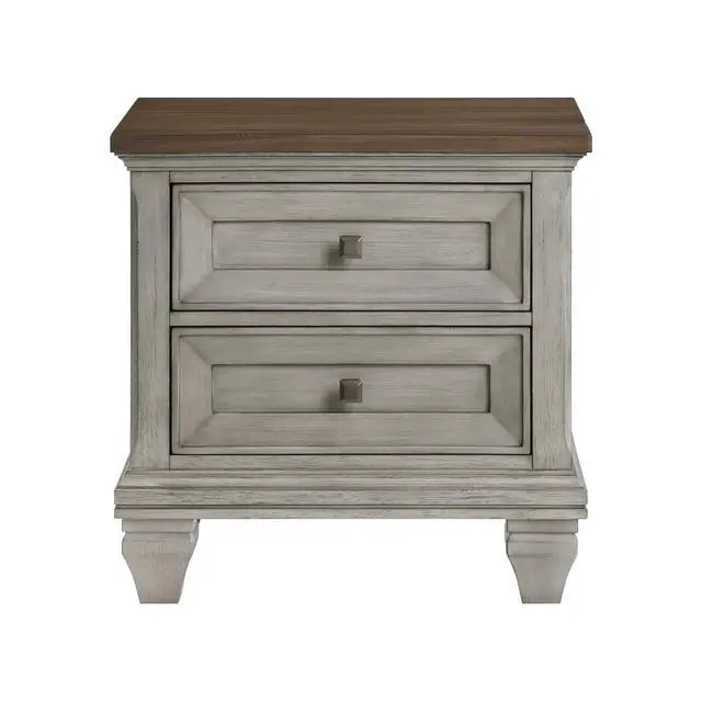Alt view image 4 of 7 - Two Drawers Nightstand Antique Gray And Brown Finish Bedroom Furniture 1Pc