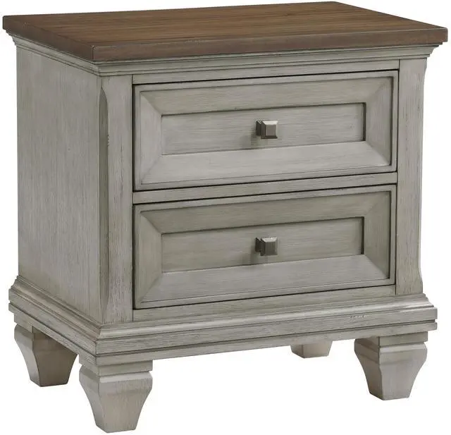 Main image of Two Drawers Nightstand Antique Gray And Brown Finish Bedroom Furniture 1Pc