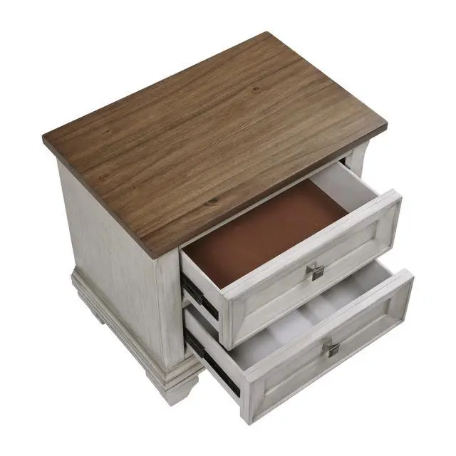 Alt view image 3 of 7 - Two Drawers Nightstand Antique Gray And Brown Finish Bedroom Furniture 1Pc