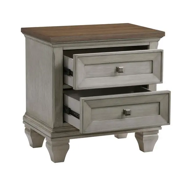 Alt view image 2 of 7 - Two Drawers Nightstand Antique Gray And Brown Finish Bedroom Furniture 1Pc
