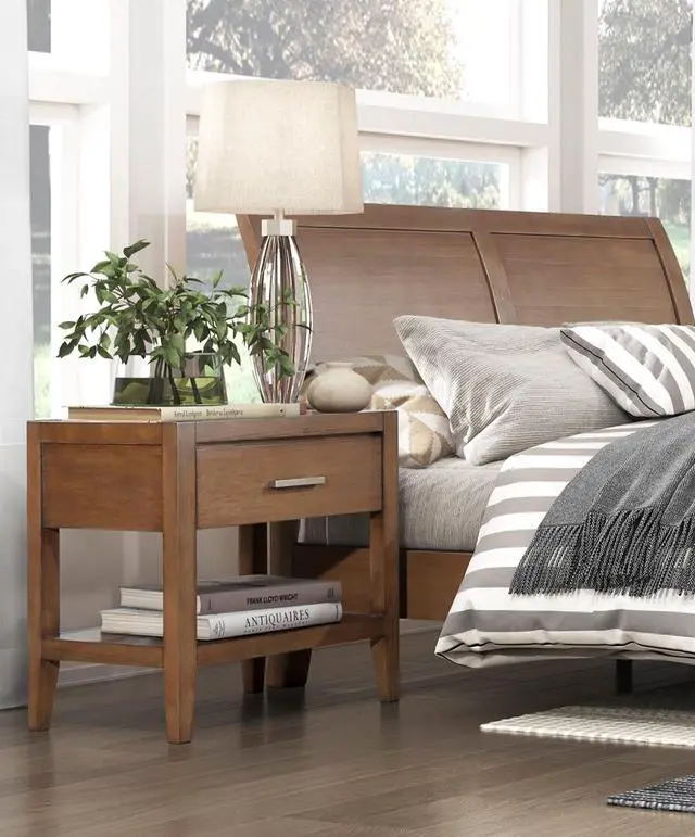 Alt view image 4 of 6 - Transitional Bedroom Furniture 1Pc Nightstand Of Drawer And Open Shelf Light Brown Finish