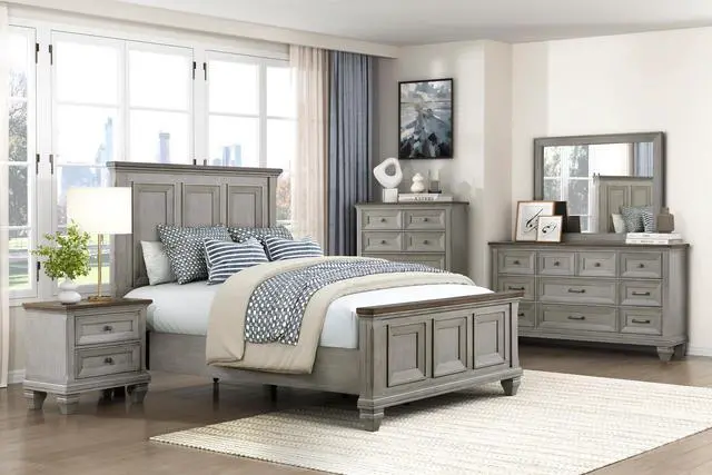 Alt view image 6 of 7 - Two Drawers Nightstand Antique Gray And Brown Finish Bedroom Furniture 1Pc