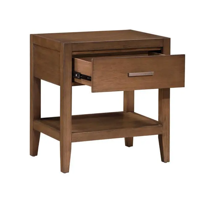 Alt view image 3 of 6 - Transitional Bedroom Furniture 1Pc Nightstand Of Drawer And Open Shelf Light Brown Finish