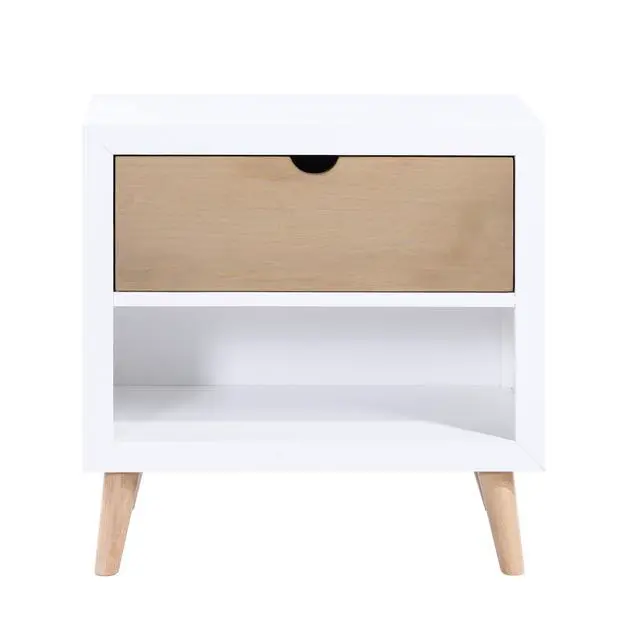 Alt view image 2 of 7 - White and Natural Finish Drawer and Open Shelf Nightstand Bedroom Furniture 1pc