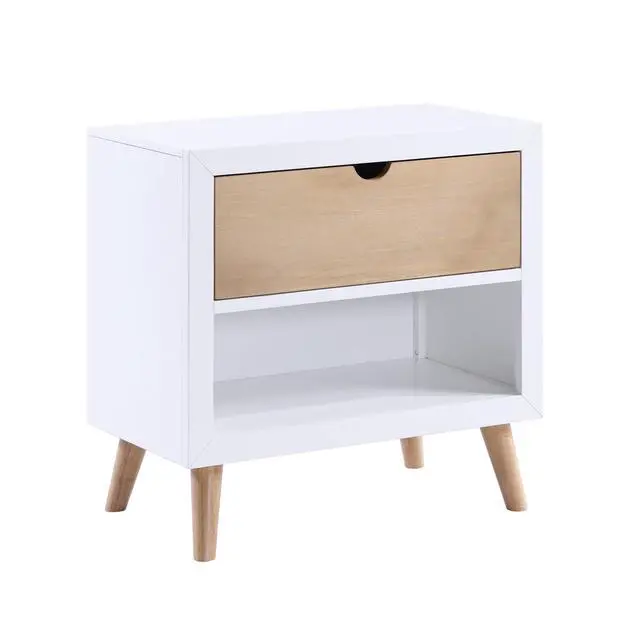Alt view image 3 of 7 - White and Natural Finish Drawer and Open Shelf Nightstand Bedroom Furniture 1pc