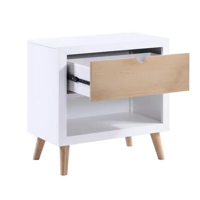 Alt view image 4 of 7 - White and Natural Finish Drawer and Open Shelf Nightstand Bedroom Furniture 1pc