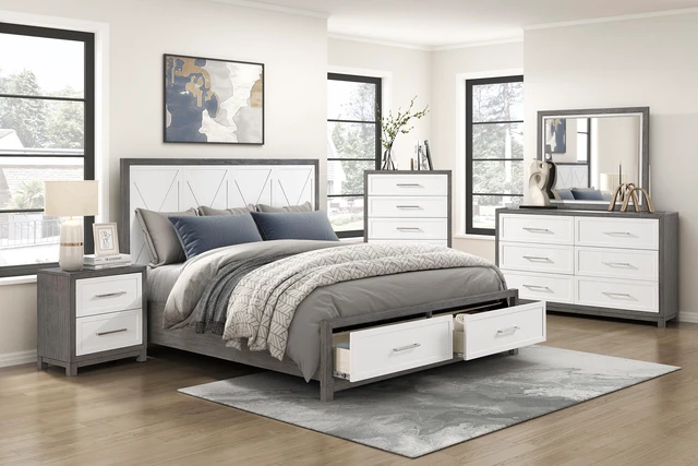 Alt view image 6 of 7 - Two Drawers Nightstand Ivory And Gray Finish Bedroom Furniture 1Pc