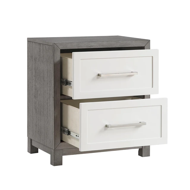 Alt view image 4 of 7 - Two Drawers Nightstand Ivory And Gray Finish Bedroom Furniture 1Pc
