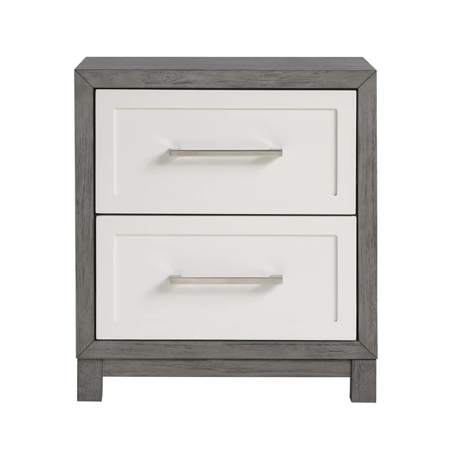 Alt view image 2 of 7 - Two Drawers Nightstand Ivory And Gray Finish Bedroom Furniture 1Pc