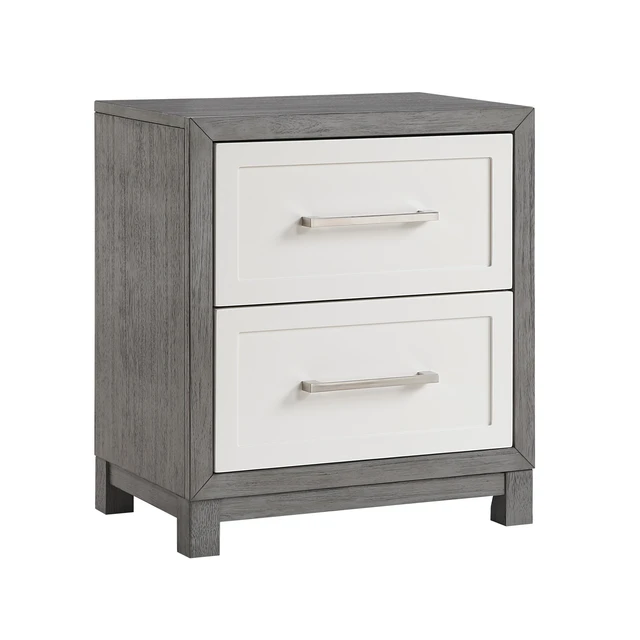 Alt view image 3 of 7 - Two Drawers Nightstand Ivory And Gray Finish Bedroom Furniture 1Pc