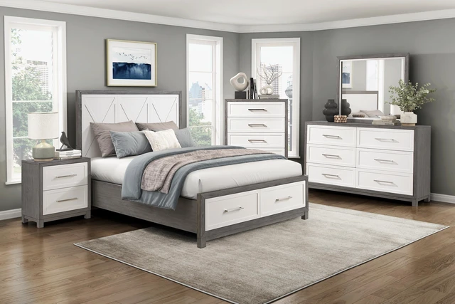 Alt view image 7 of 7 - Two Drawers Nightstand Ivory And Gray Finish Bedroom Furniture 1Pc