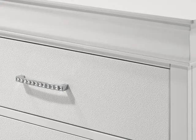 Alt view image 4 of 6 - 1Pc Modern Glam Style Two Drawers Nightstand Solid Wood Crystal-Like Diamond Tufted Texture Finish Bedroom Furniture White