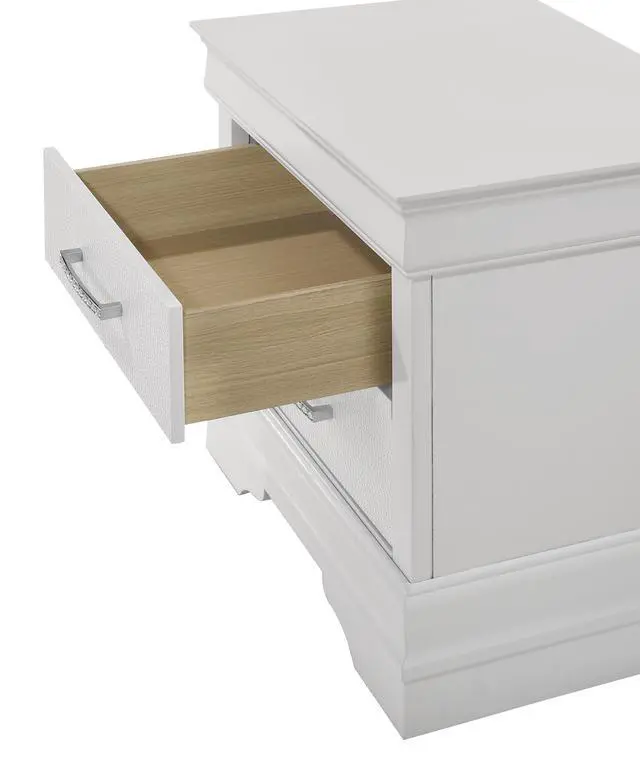 Alt view image 3 of 6 - 1Pc Modern Glam Style Two Drawers Nightstand Solid Wood Crystal-Like Diamond Tufted Texture Finish Bedroom Furniture White