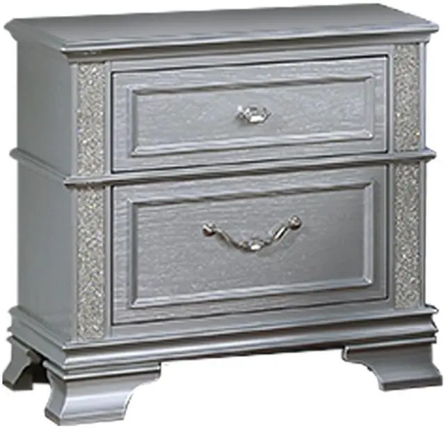 Alt view image 3 of 7 - Elegance Gray Finish 2-Drawers Nightstand Decorative Glitter Front 1Pc Bedside Table Bedroom