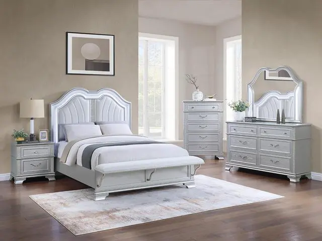 Alt view image 7 of 7 - Elegance Gray Finish 2-Drawers Nightstand Decorative Glitter Front 1Pc Bedside Table Bedroom