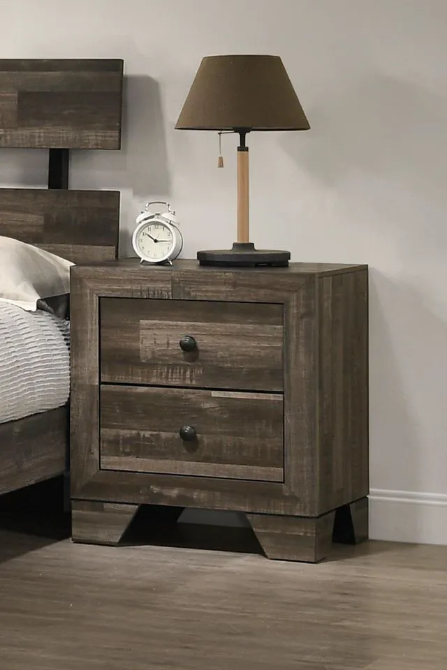 Alt view image 3 of 5 - 1Pc Rustic Two Drawers Storage Nightstand Brown Gray Finish Wooden Bedroom Furniture
