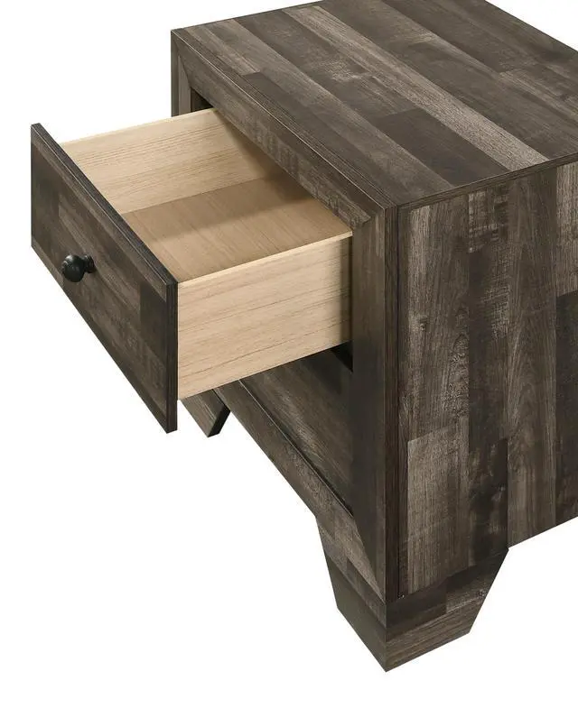 Alt view image 2 of 5 - 1Pc Rustic Two Drawers Storage Nightstand Brown Gray Finish Wooden Bedroom Furniture