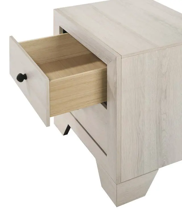 Alt view image 2 of 5 - 1Pc Rustic Two Drawers Storage Nightstand White Wash Finish Wooden Bedroom Furniture